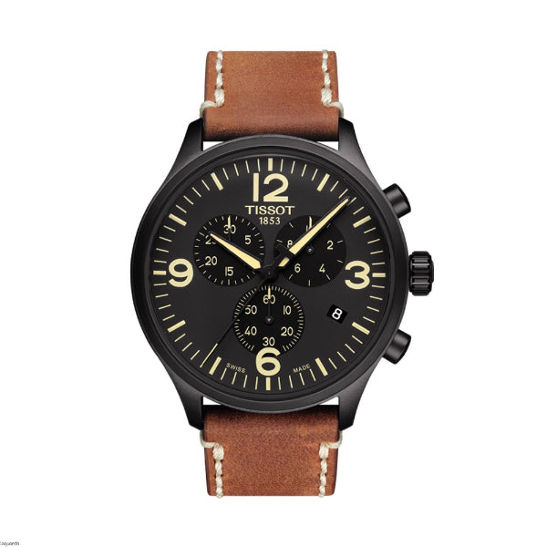 Tissot Chrono XL Beige Leather Black Dial Quartz Watch for Men's- T 116.617.36.057.00