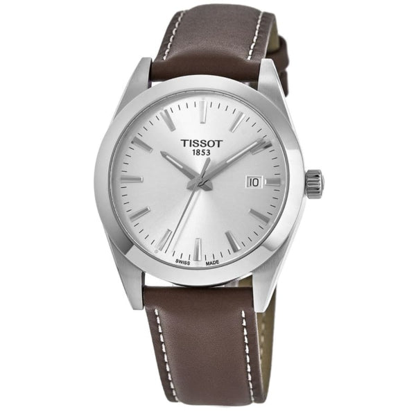 Tissot Gentleman Brown Leather Strap Silver Dial Quartz Watch for Men's - T127.410.16.031.00
