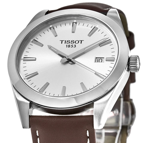 Tissot Gentleman Brown Leather Strap Silver Dial Quartz Watch for Men's - T127.410.16.031.00