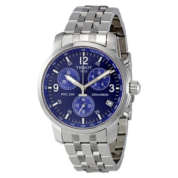 Tissot PRC200 Silver Stainless Steel Blue Dial Chronograph Quartz Watch for Men's - T17.1.586.42