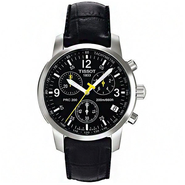 Tissot PRC200 Black Leather strap Black Dial Chronograph Quartz Watch for Men's - T17152652