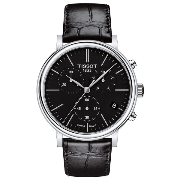 Tissot Carson Premium Black Leather Strap Black Dial Chronograph Quartz Watch for Men's - T122.417.16.051.00