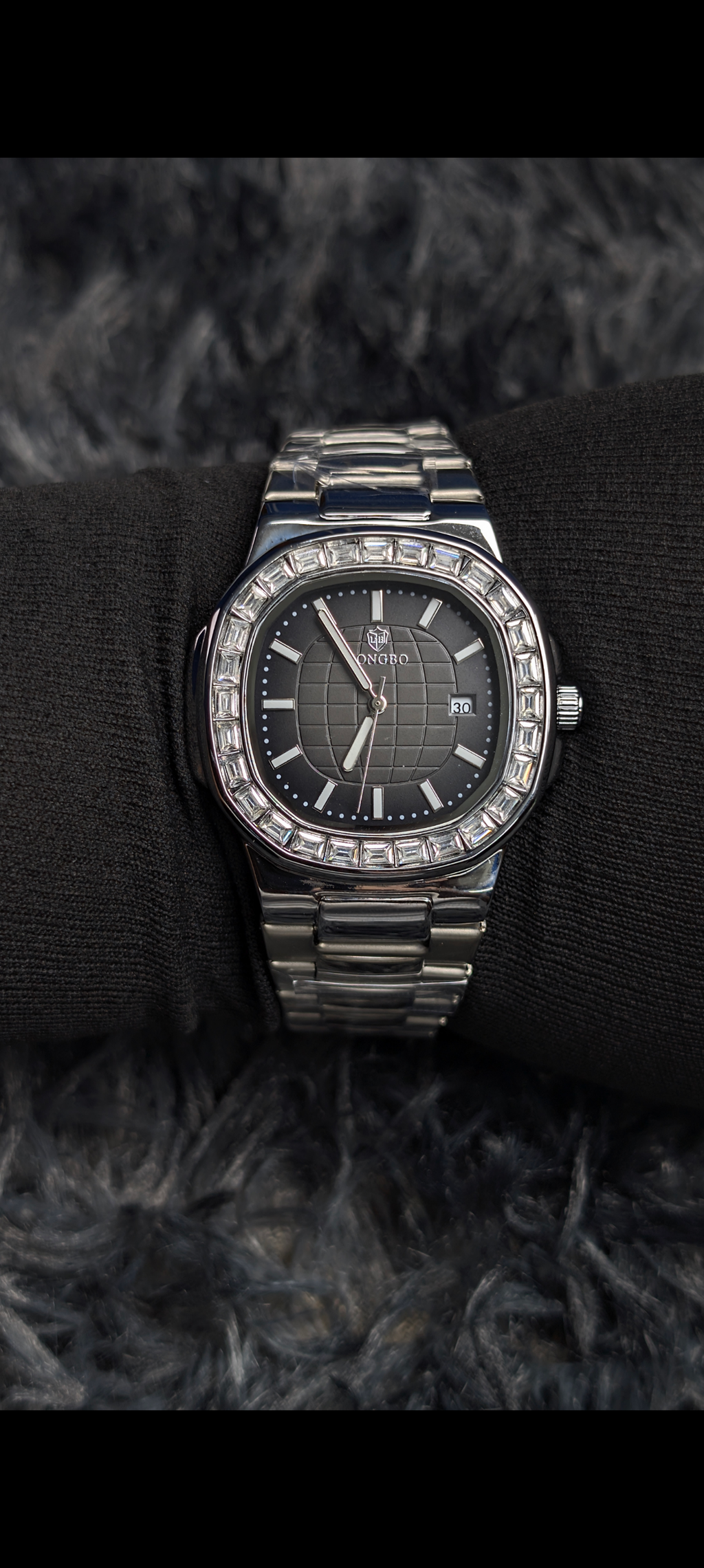 New Longbo Crsytal Dial Watch Pure Silver