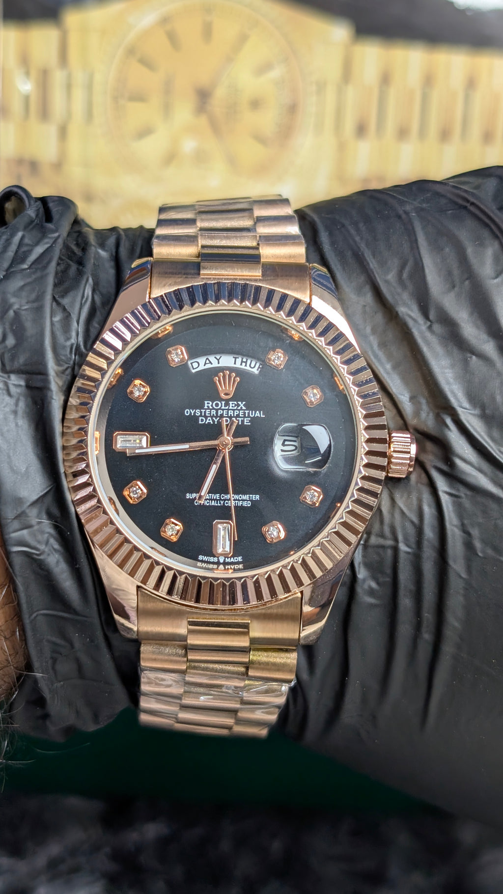 RLX Yellow Gold Day-Date  with Black Diamond Dial