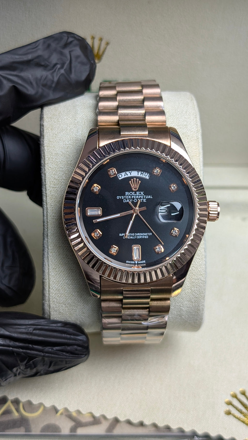 RLX Yellow Gold Day-Date  with Black Diamond Dial